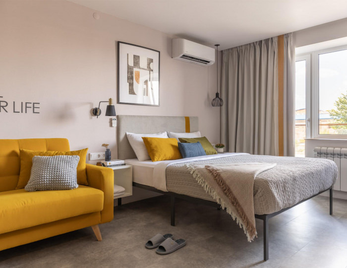 1-комнатные апартаменты студия с 1 двуспальной кроватью - Апарт-отель Apartments & Hotel Trend / Тренд Бузулук