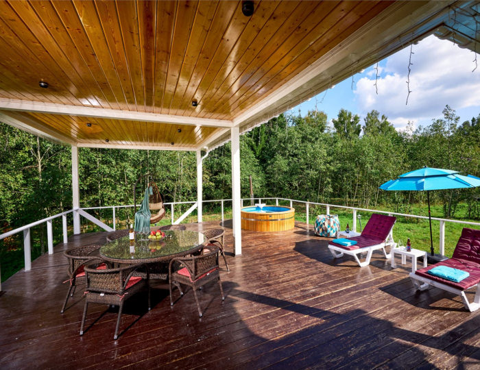 ШАЛЕ ДЕ ЛЮКС ИЗ БРУСА С КУПЕЛЬЮ НА ДРОВАХ - Глэмпинг «Просто Эко» Поджигородово